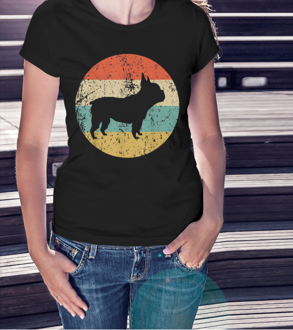 Retro French Bulldog Silhouette Vintage Circle T-Shirt