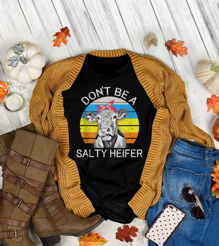 Don't Be A Salty Heifer Funny Cow Retro Stripe T-Shirt