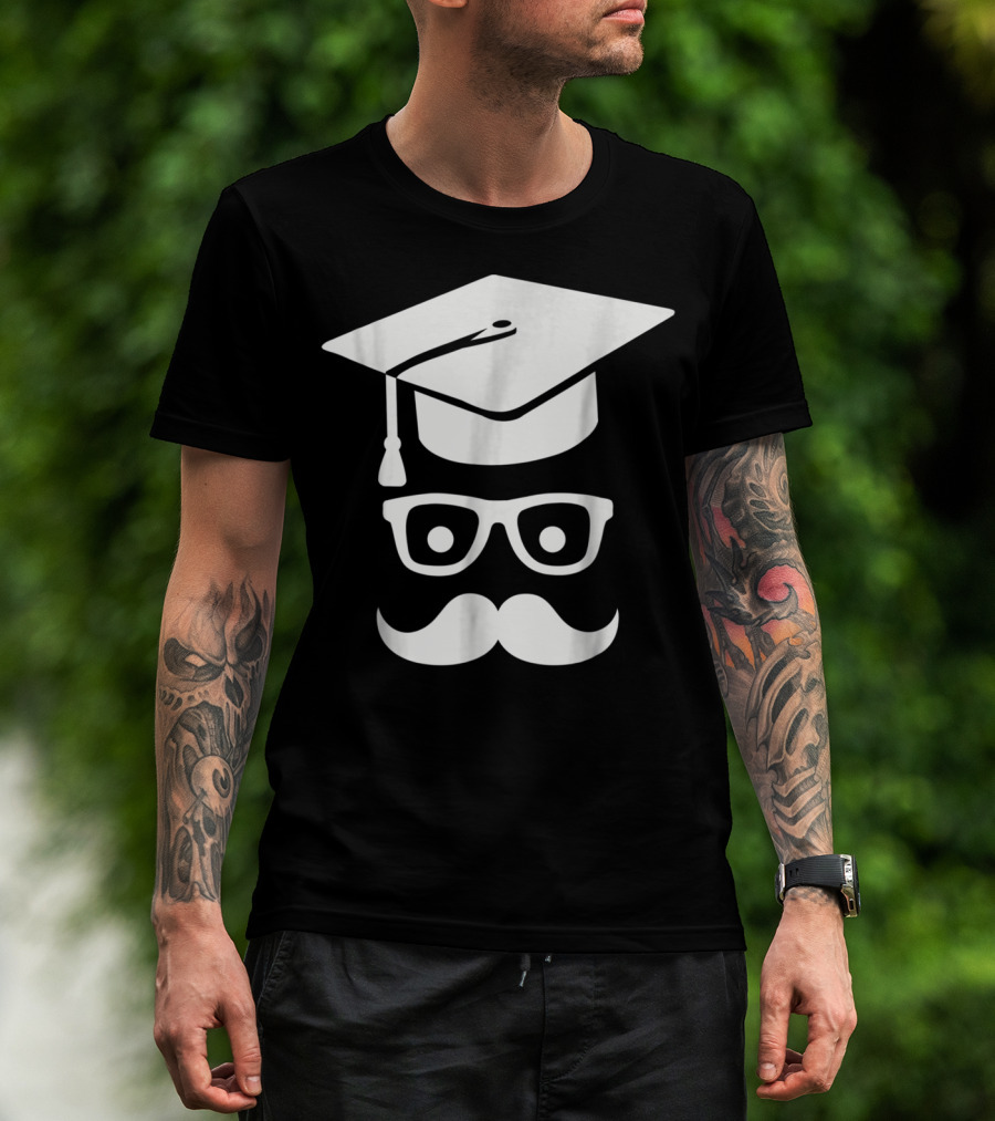 Graduation Smiley Mustache With Glasses And Cap T-Shirt