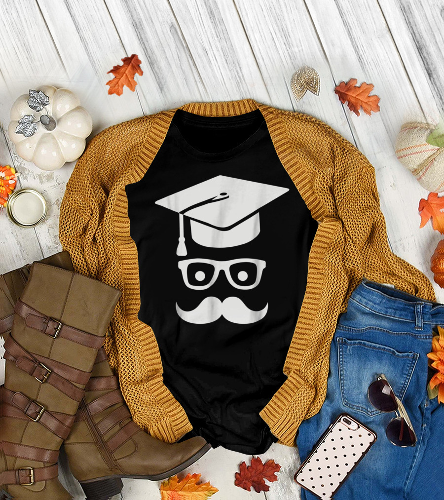 Graduation Smiley Mustache with Glasses and Cap T-Shirt