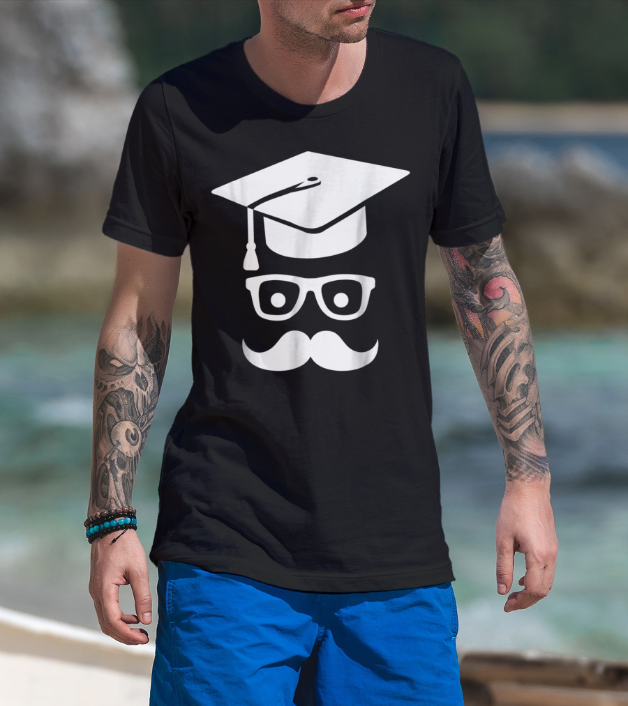 Graduation Smiley Mustache With Glasses And Cap T-Shirt
