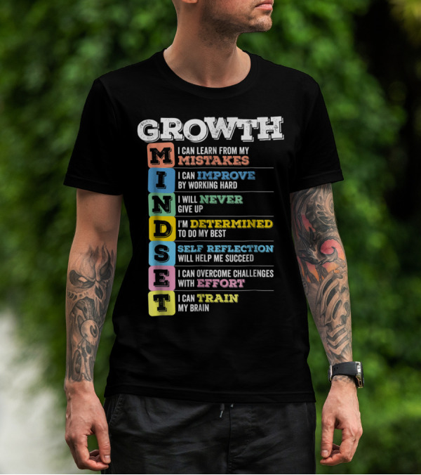 Growth Mindset Classroom Brain Motivation Mistakes Improve Never Determined Self Reflection Effort Train T-Shirt