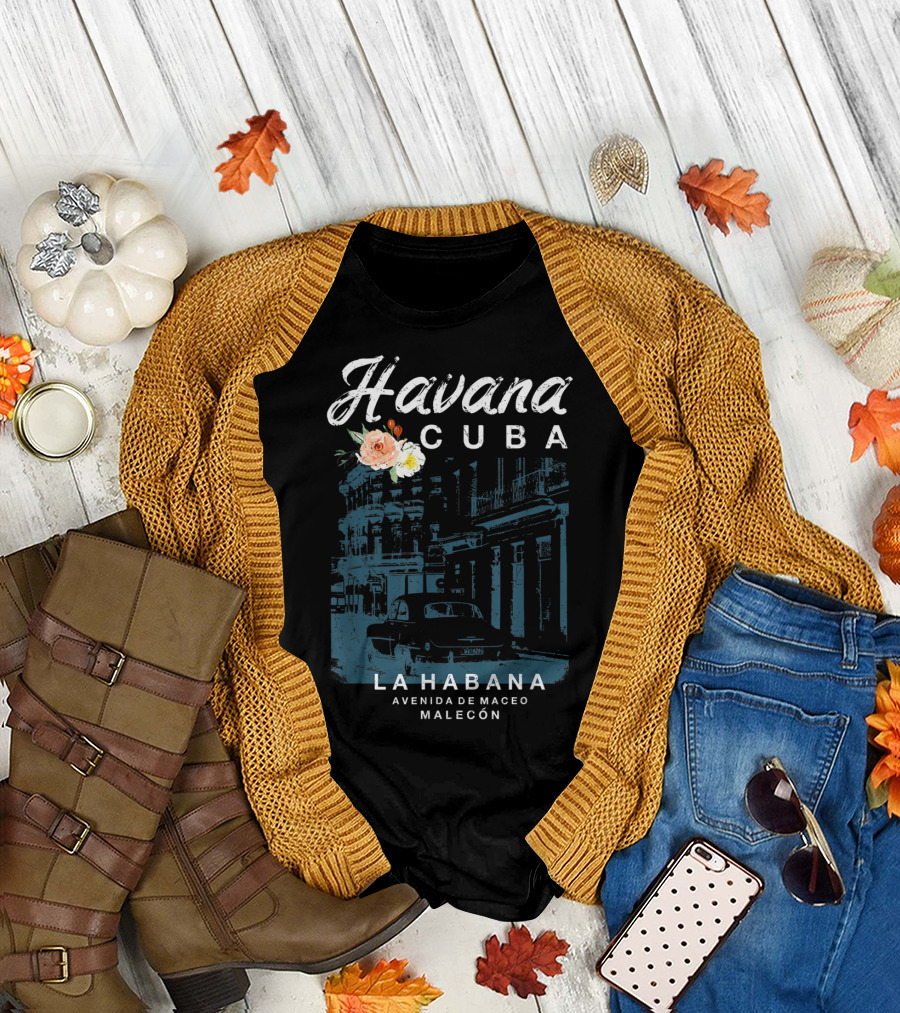 Havana Cuba La Habana Avenida de Maceo Malecón Vintage Travel T-Shirt