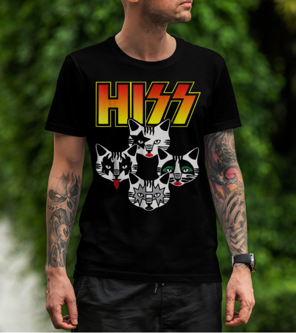 Hiss Cats Kittens Rock Band Parody Faces T-Shirt