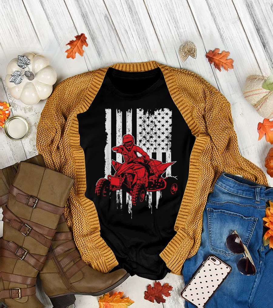 American 4 Wheeler ATV with Grunge USA Flag Background T-Shirt