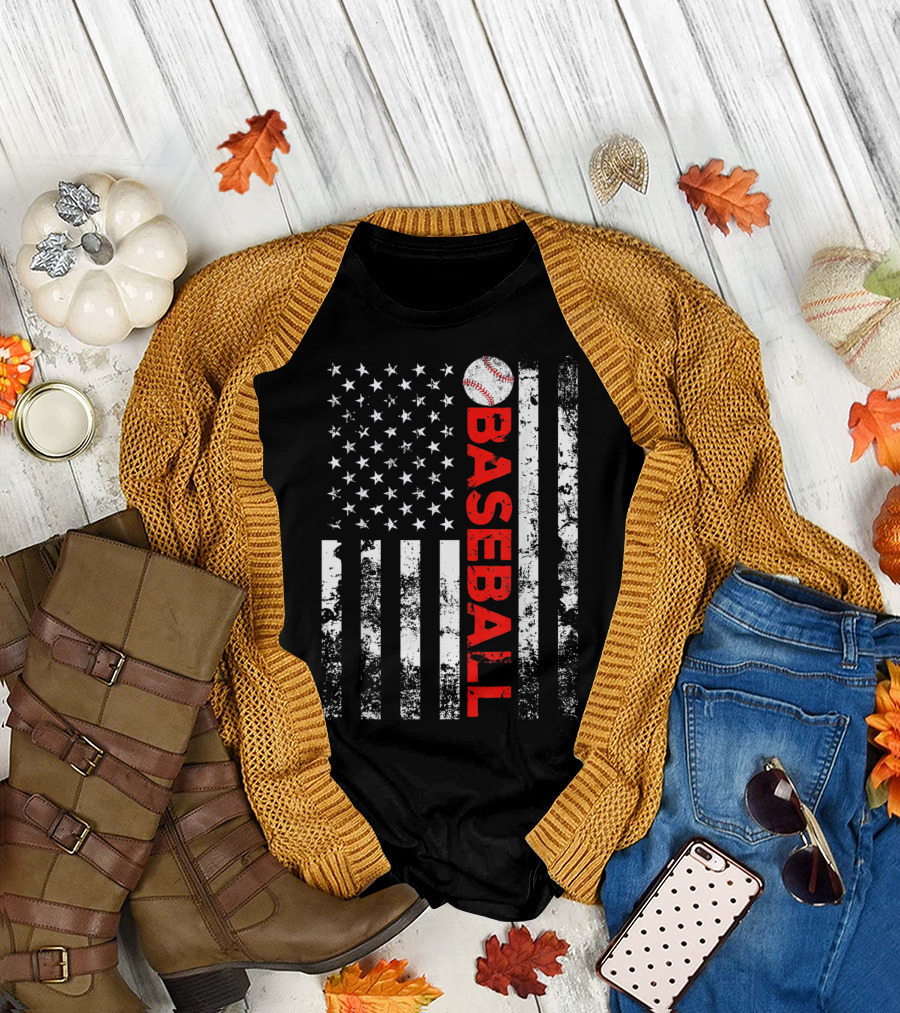 American Flag Baseball Stripes T-Shirt