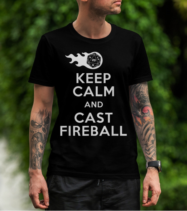 Keep Calm And Cast Fireball Dungeon Dragons Gaming Dice T-Shirt