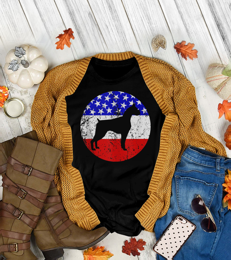 American Flag Vintage Boxer Dog T-Shirt