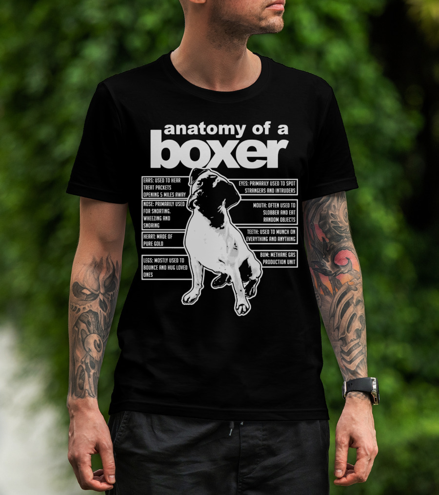 Anatomy Of A Boxer Funny Boxer With Ears Eyes Nose Mouth Heart Legs Teeth Bun T-Shirt
