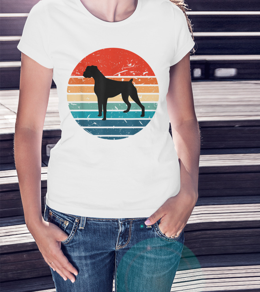 Boxer Dog Retro 70s 80s Striped T-Shirt