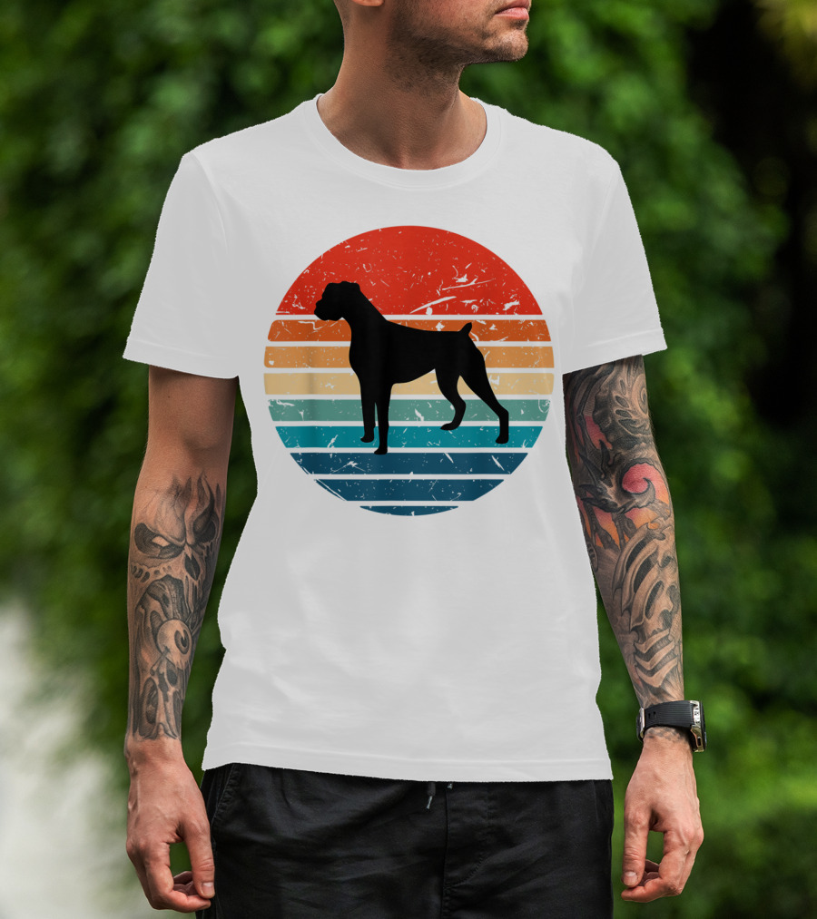Boxer Dog Retro 70s 80s Striped T-Shirt