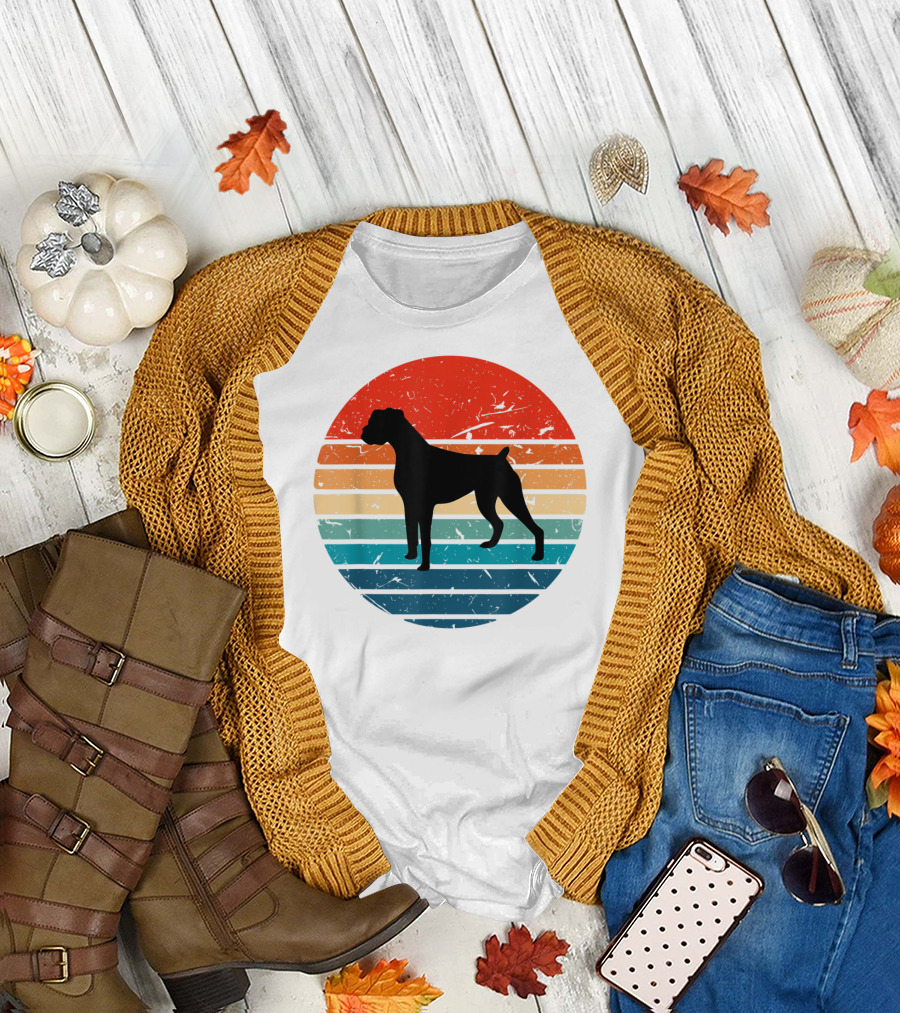 Boxer Dog Retro 70s 80s Striped T-Shirt