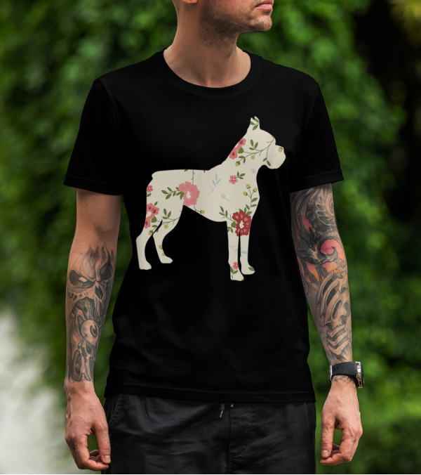 Cute Boxer Vintage Floral Dog Flower T-Shirt