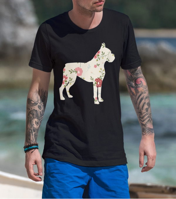 Cute Boxer Vintage Floral Dog Flower T-Shirt