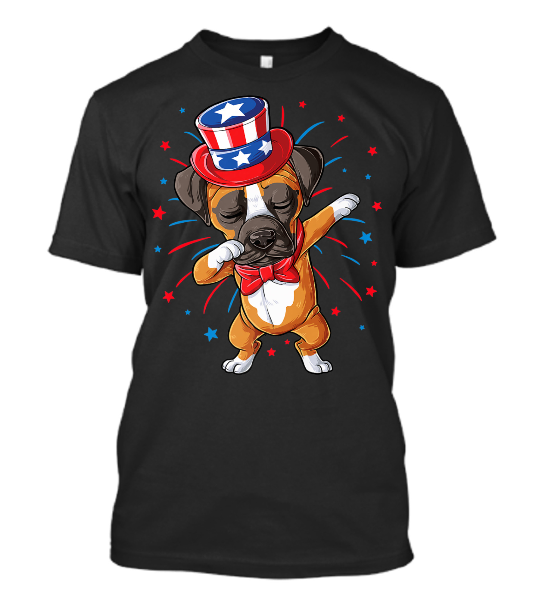 Dabbing Boxer Dog Uncle Sam Hat 4th Of July USA American Flag T-Shirt