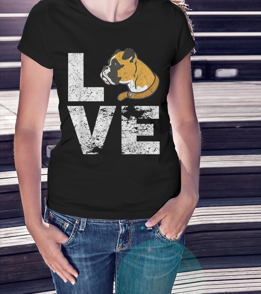 LOVE Boxer Dog Head Funny Dog Lovers T-Shirt