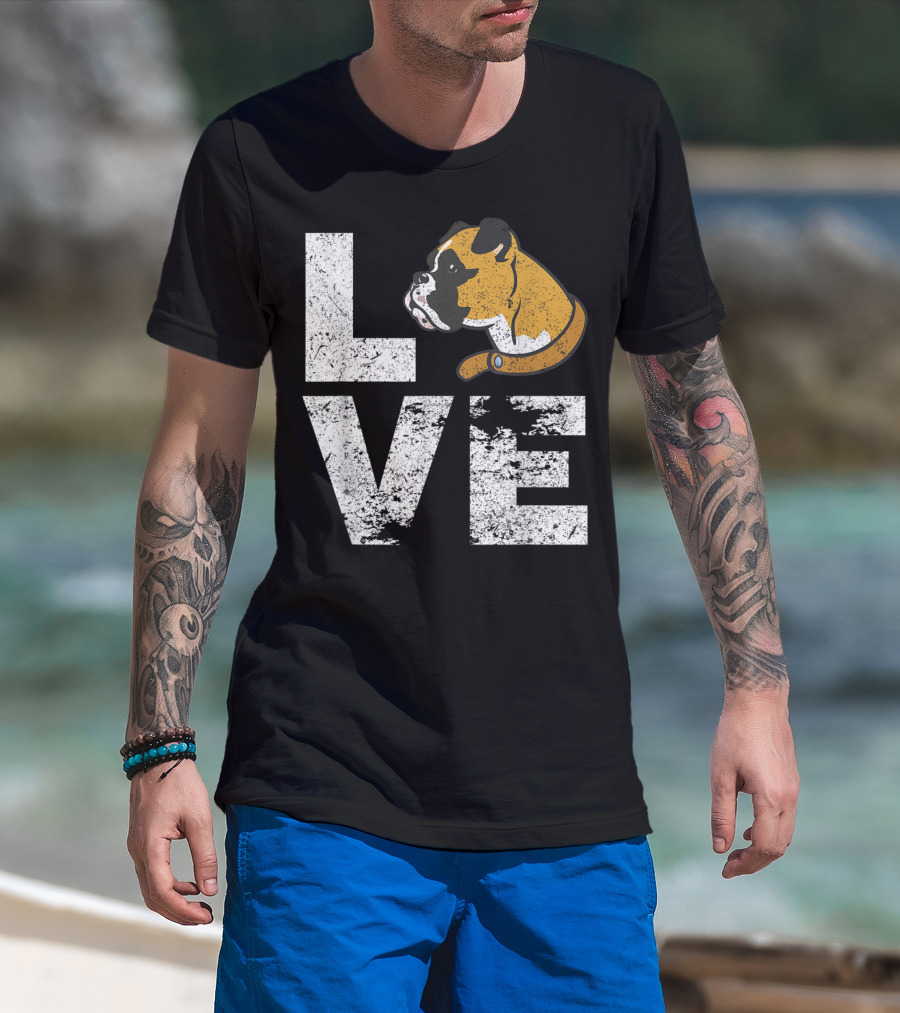 LOVE Boxer Dog Head Funny Dog Lovers T-Shirt