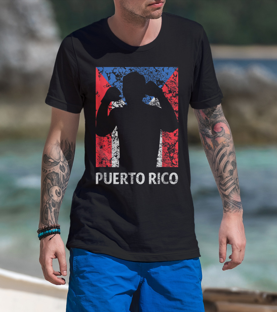 Puerto Rico Flag Boxer Silhouette Pride T-Shirt