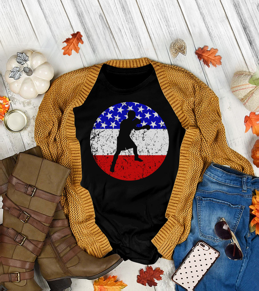 American Flag Boxing Vintage Boxer Silhouette T-Shirt