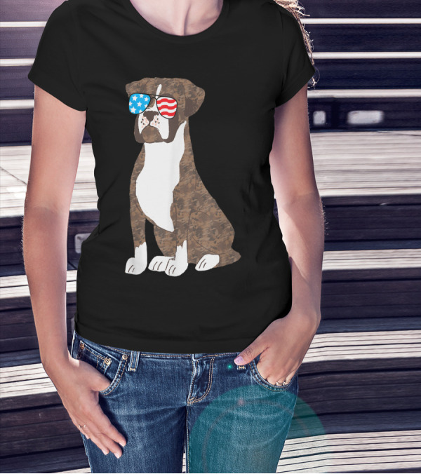 Patriotic Boxer Dog USA Flag Sunglasses Memorial Day T-Shirt