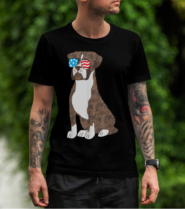 Patriotic Boxer Dog USA Flag Sunglasses Memorial Day T-Shirt