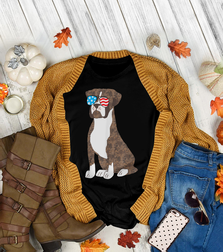 Patriotic Boxer Dog USA Flag Sunglasses Memorial Day T-Shirt