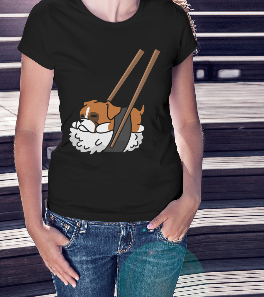 Boxer Dog Sushi With Funny Chopsticks T-Shirt