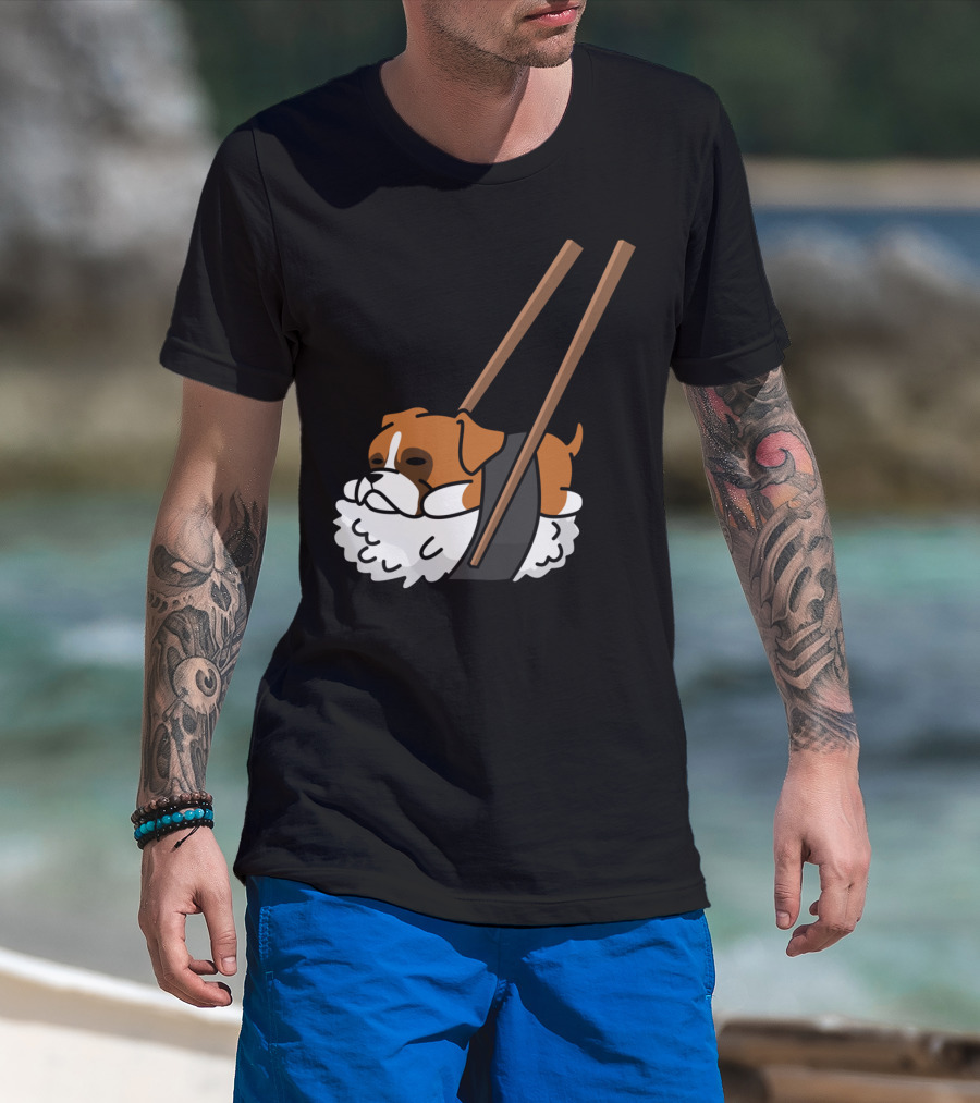 Boxer Dog Sushi With Funny Chopsticks T-Shirt