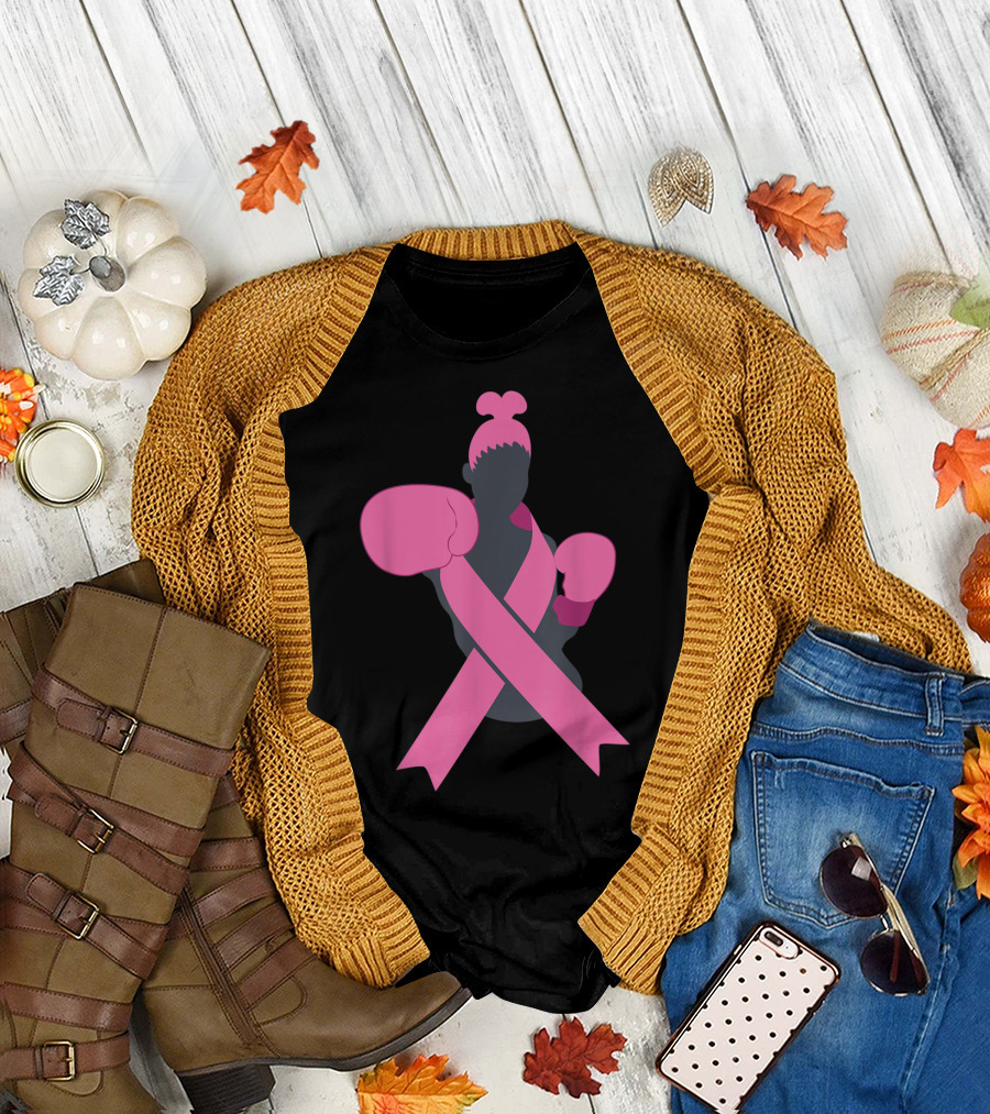 Boxer Supporting Breast Cancer Awareness with Pink Ribbon Boxing Gloves T-Shirt