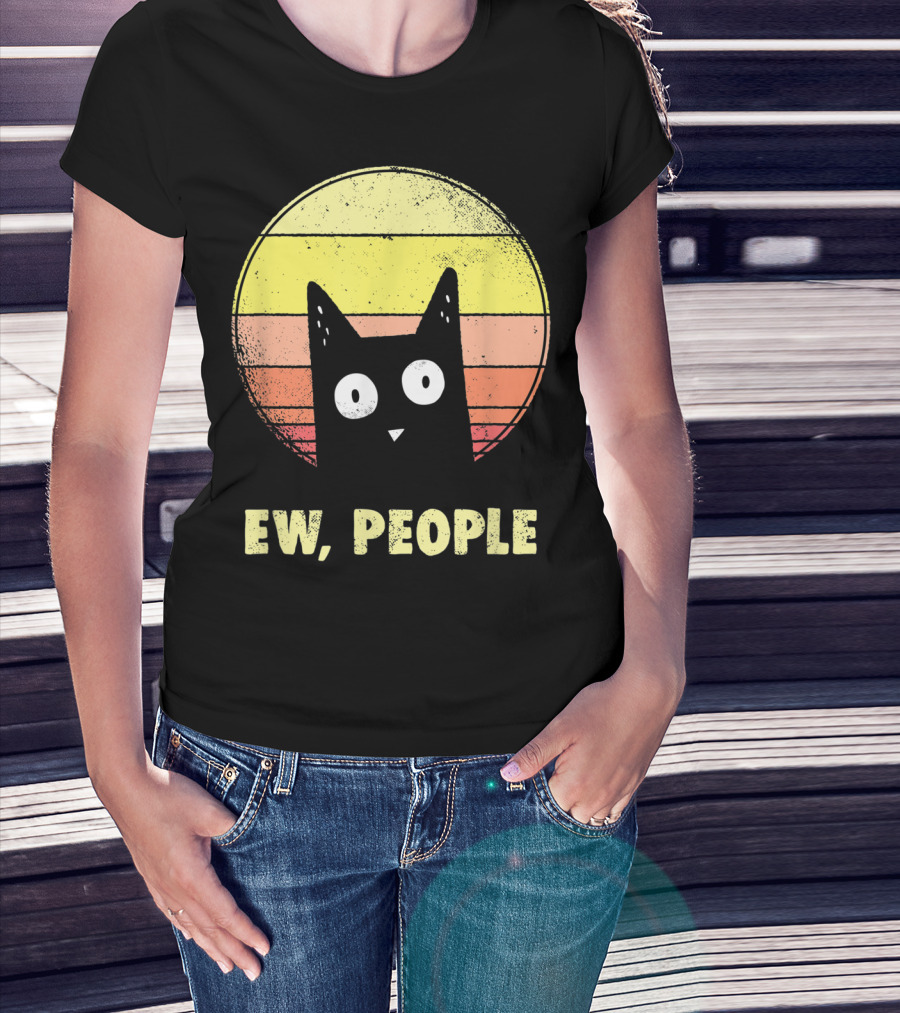 Ew People Vintage Funny Cat Lover Retro Sunset T-Shirt