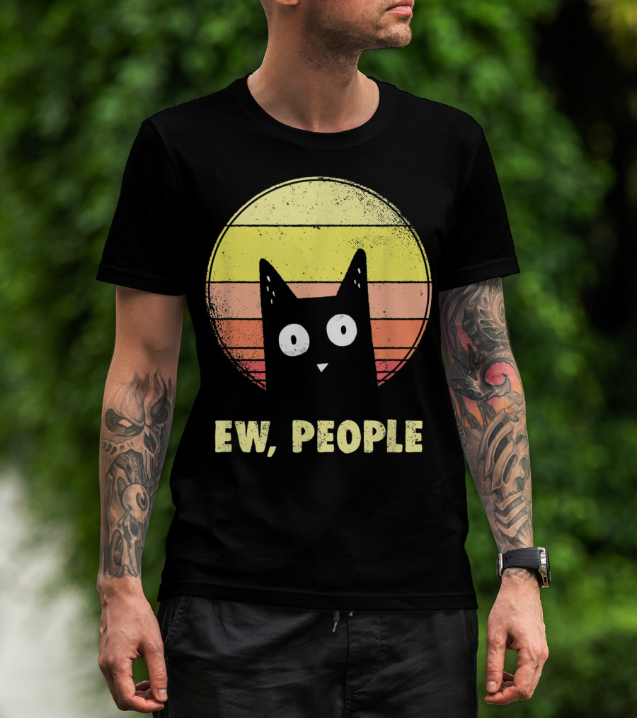 Ew People Vintage Funny Cat Lover Retro Sunset T-Shirt