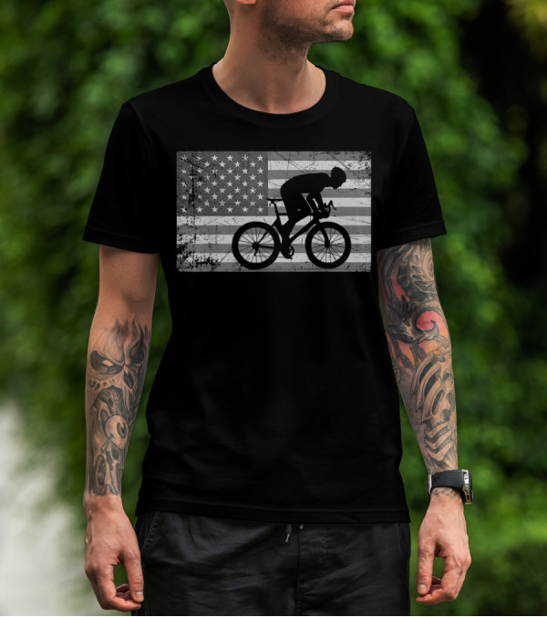 American Flag USA Cyclist Bike Cycling T-Shirt