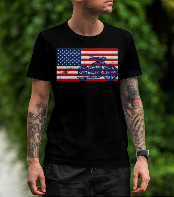 American Flag Motorcycle Stars And Stripes Pocket Motorcycl T-Shirt