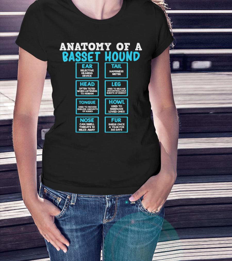 Anatomy Of A Basset Hound Ear Tail Head Leg Tongue Howl Nose Fur T-Shirt