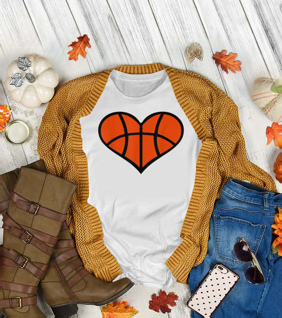 Basketball Heart Shape Orange Ball Lines T-Shirt