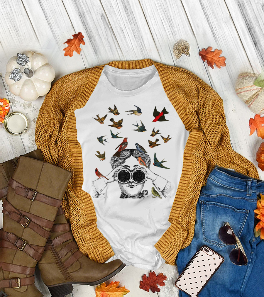Ornithologist Birdwatching Twitcher Bird Love Enthusiast Birds Flock Binoculars T-Shirt