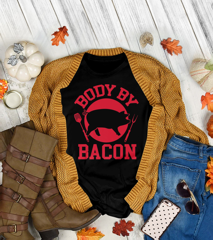 Body By Bacon Keto Carnivore Food Silhouette With Fork and Spatula T-Shirt