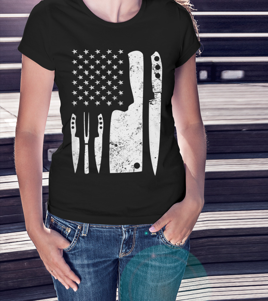 Chef Knife US Flag T-Shirt