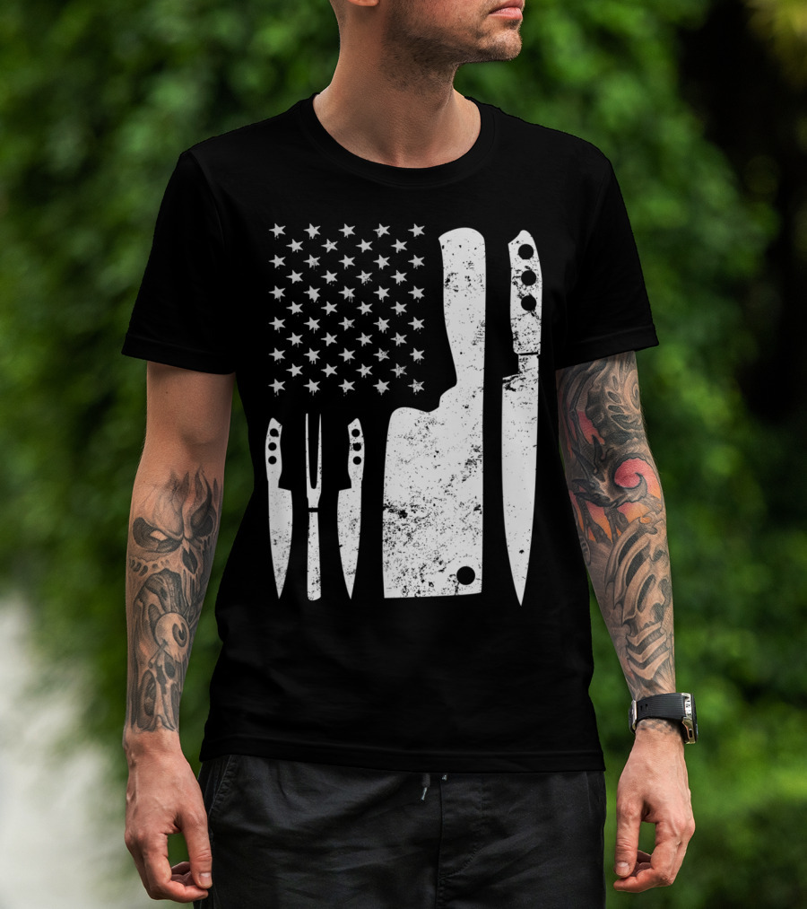 Chef Knife US Flag T-Shirt