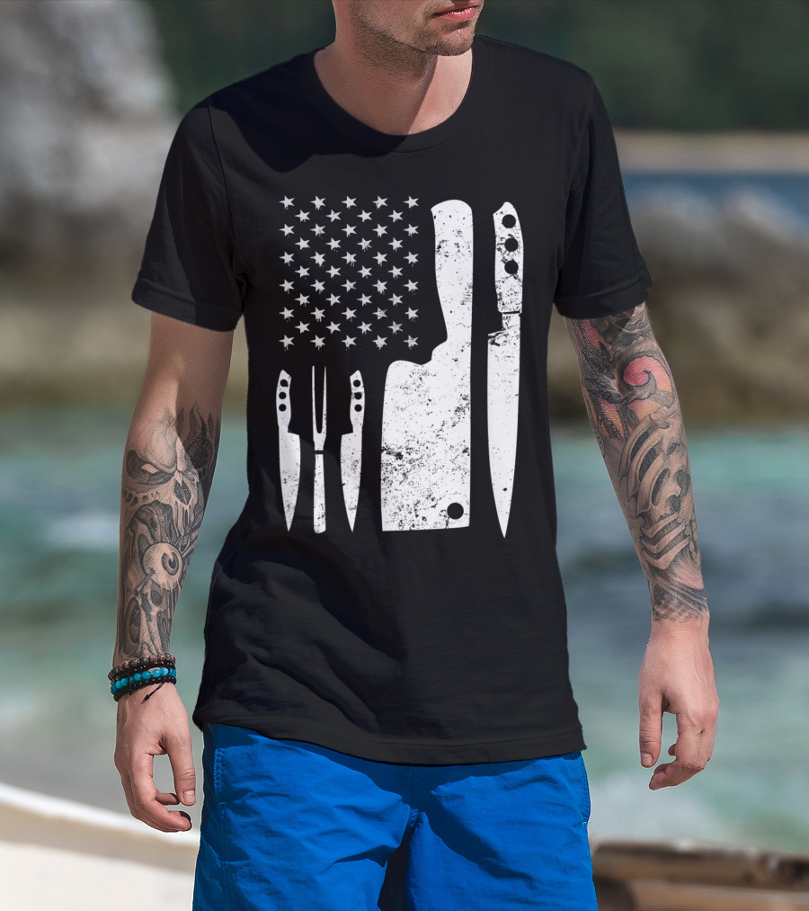 Chef Knife US Flag T-Shirt