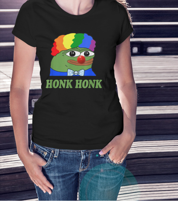 Clown Pepe Honk Honk HONKLER Meme Rainbow Wig Red Nose Bowtie T-Shirt