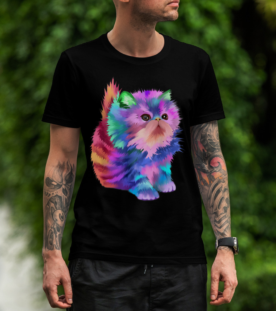 Colorful Rainbow Kitten Rave EDM Cat T-Shirt