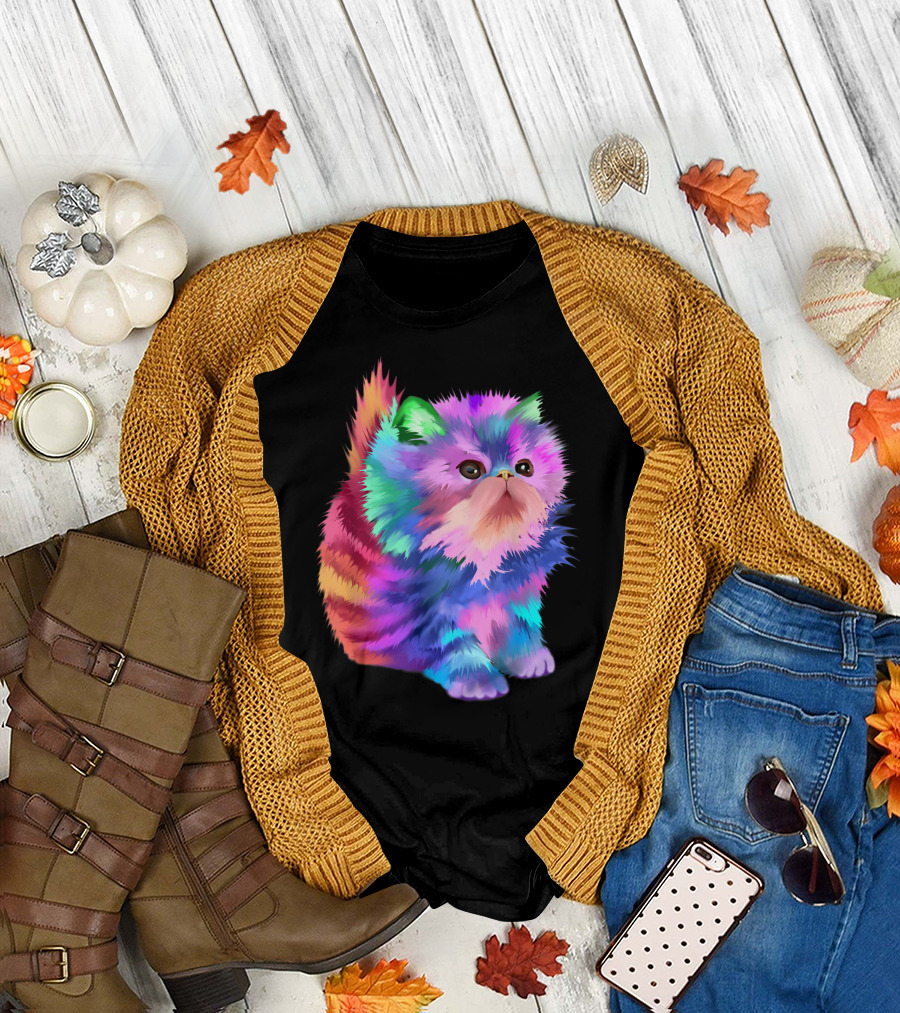 Colorful Rainbow Kitten Rave EDM Cat T-Shirt