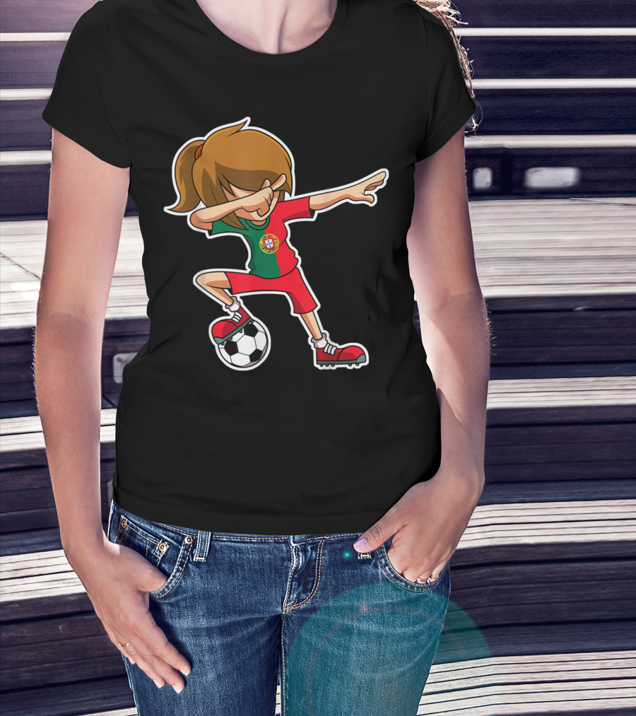 Dabbing Soccer Girl Portugal Jersey Portuguese Football T-Shirt