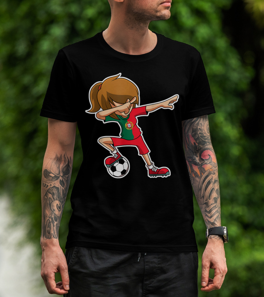 Dabbing Soccer Girl Portugal Jersey Portuguese Football T-Shirt