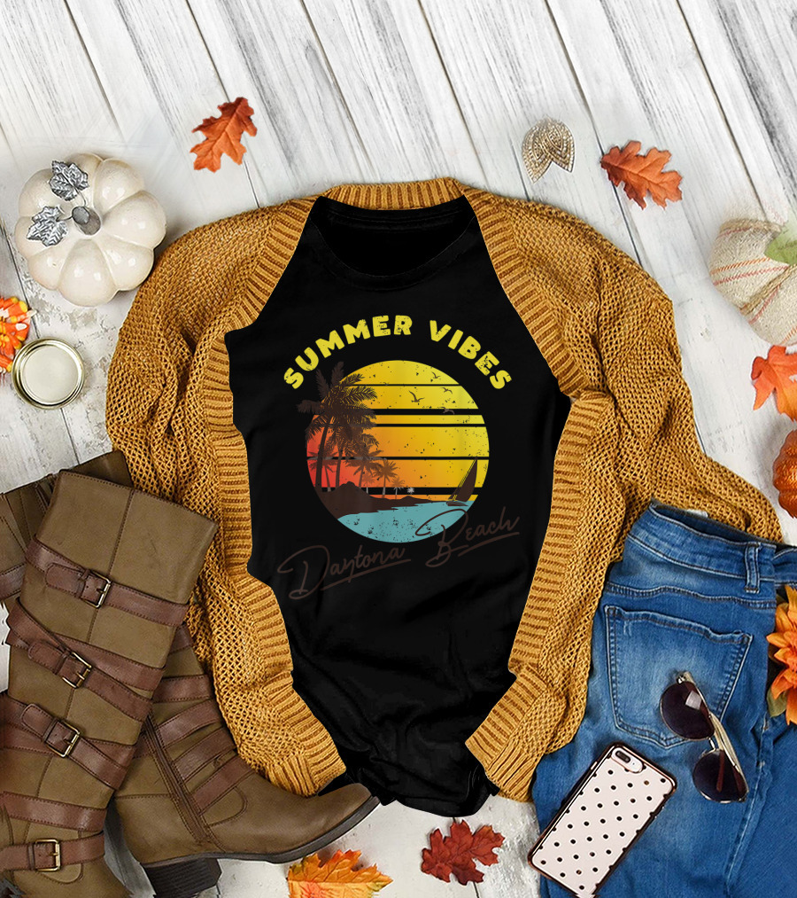 Summer Vibes Daytona Beach Tropical Sunset Palm Trees T-Shirt
