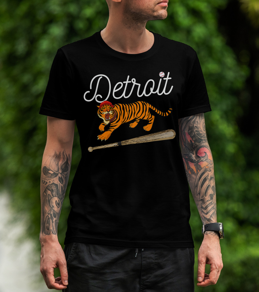 Detroit Distressed Funny Tiger Mascot With Baseball Bat T-Shirt