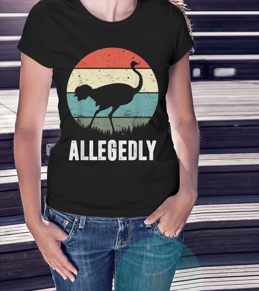 Allegedly Ostrich Silhouette Retro Stripes T-Shirt