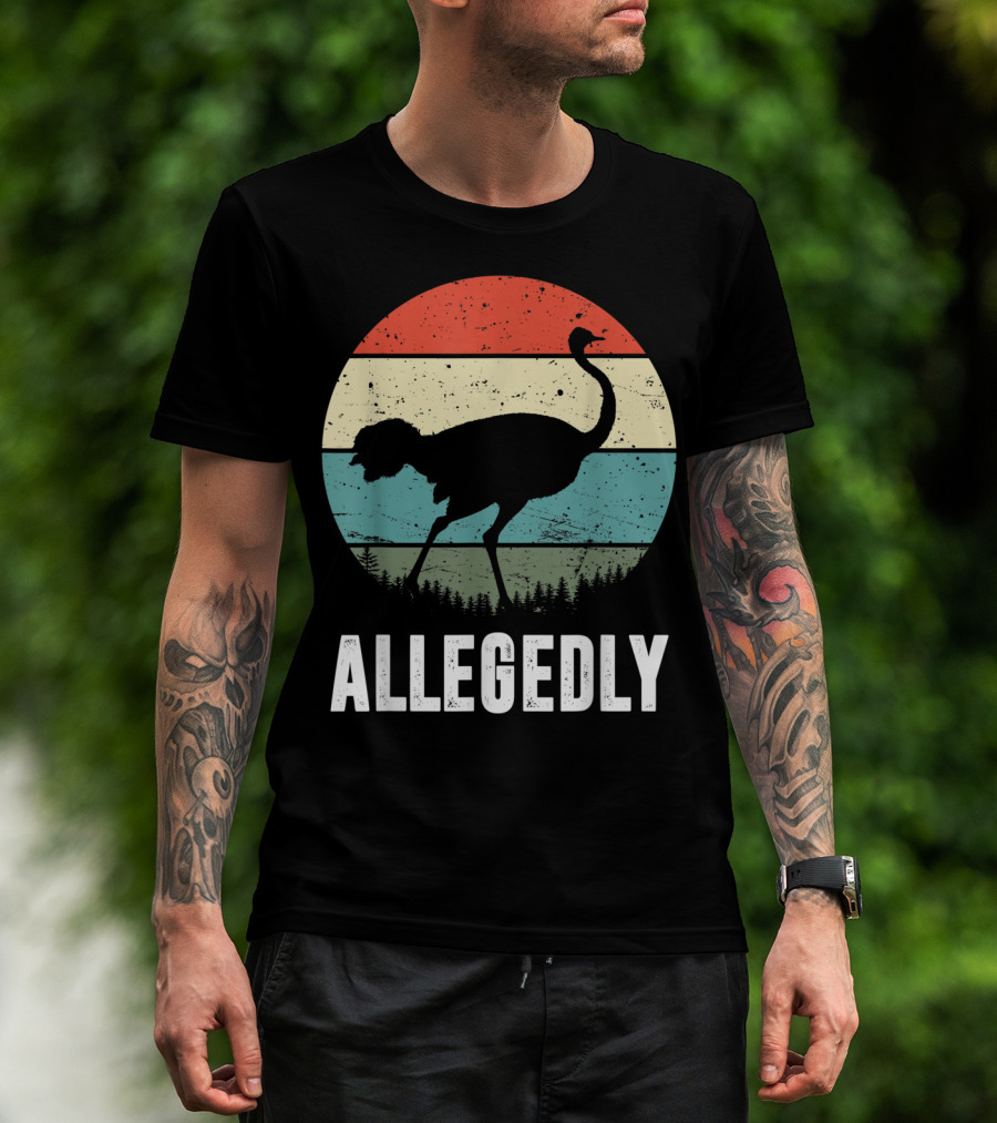 Allegedly Ostrich Silhouette Retro Stripes T-Shirt