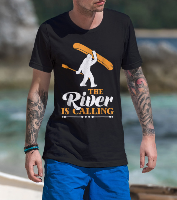 Funny Bigfoot Canoe The River Is Calling T-Shirt
